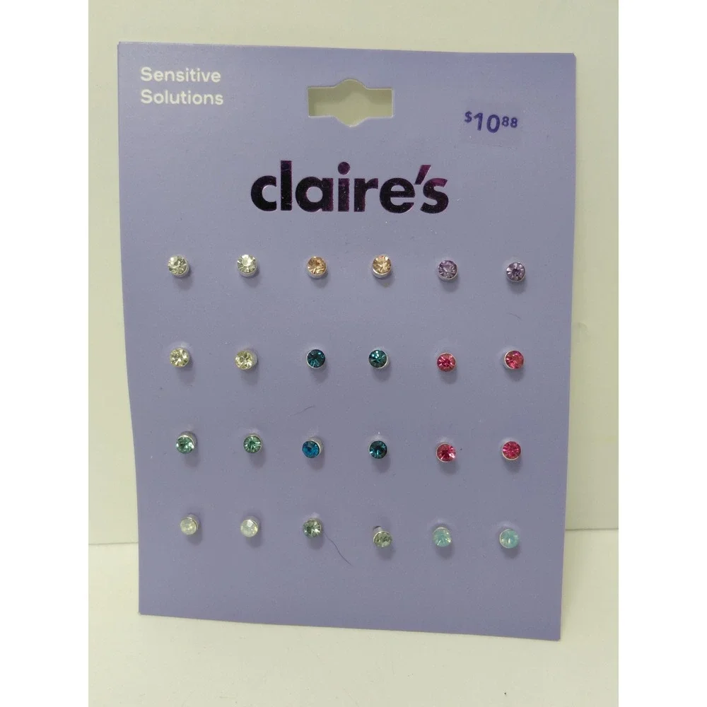 Claire's Sensitive Solutions 12 Pairs Faux Crystal Stud Earrings Set Rainbow